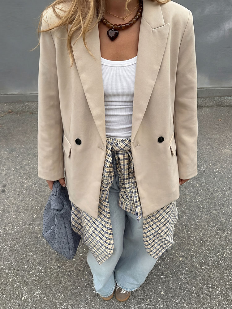Blazer Women Oversized - Womens Oversized Beige Blazer Double Breasted