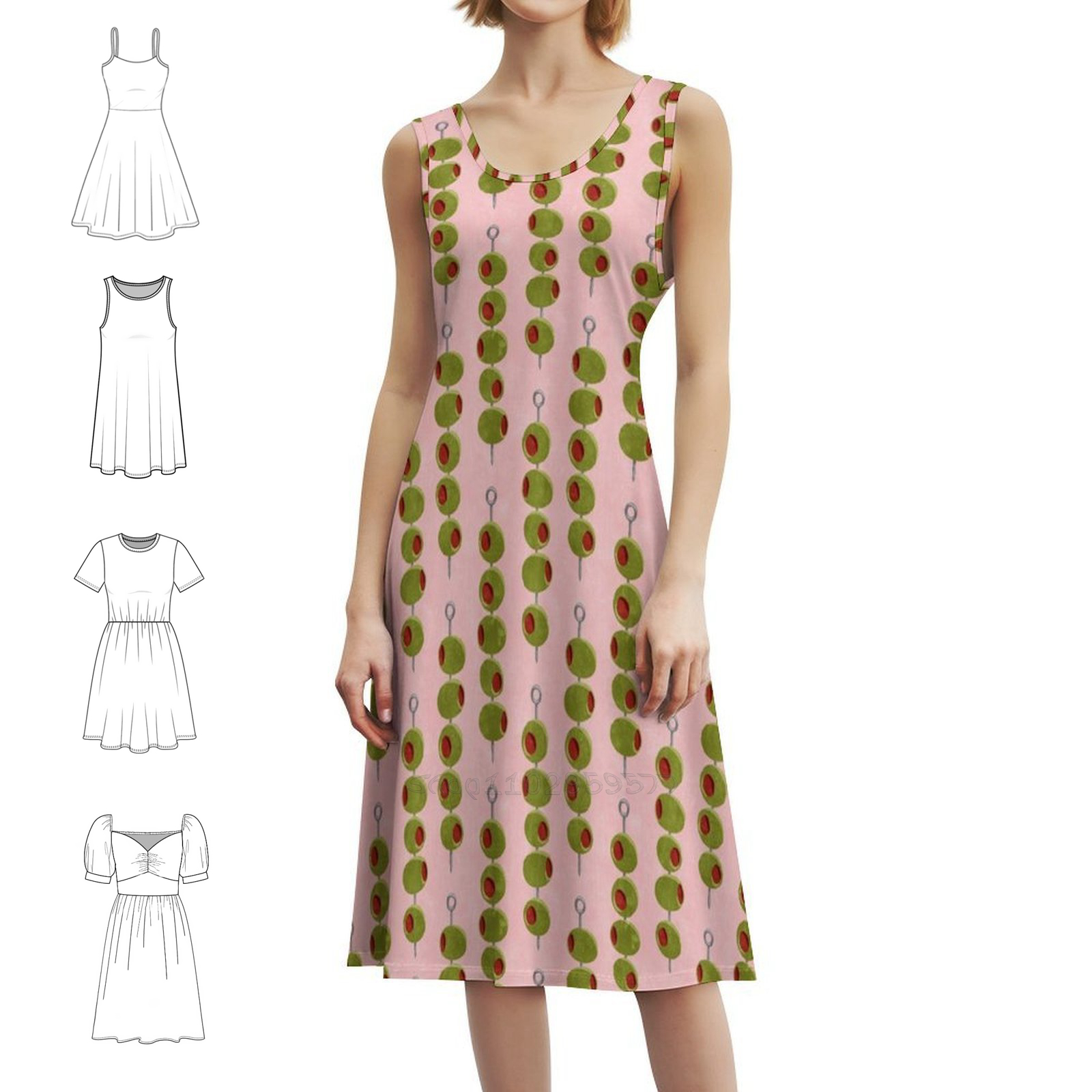 Smocked Dress Women - Cocktail Olives-Olives On A Stick (