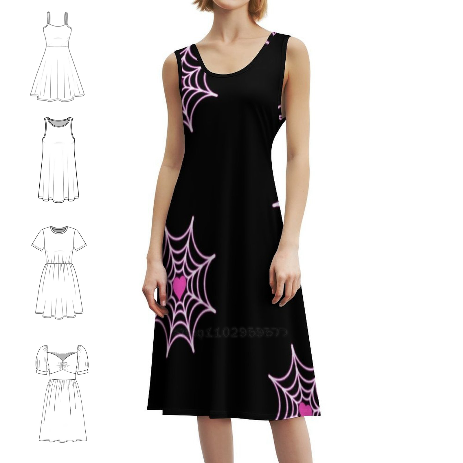 Smocked Dress Women - Spidey Pink Web Spider Ghost Web