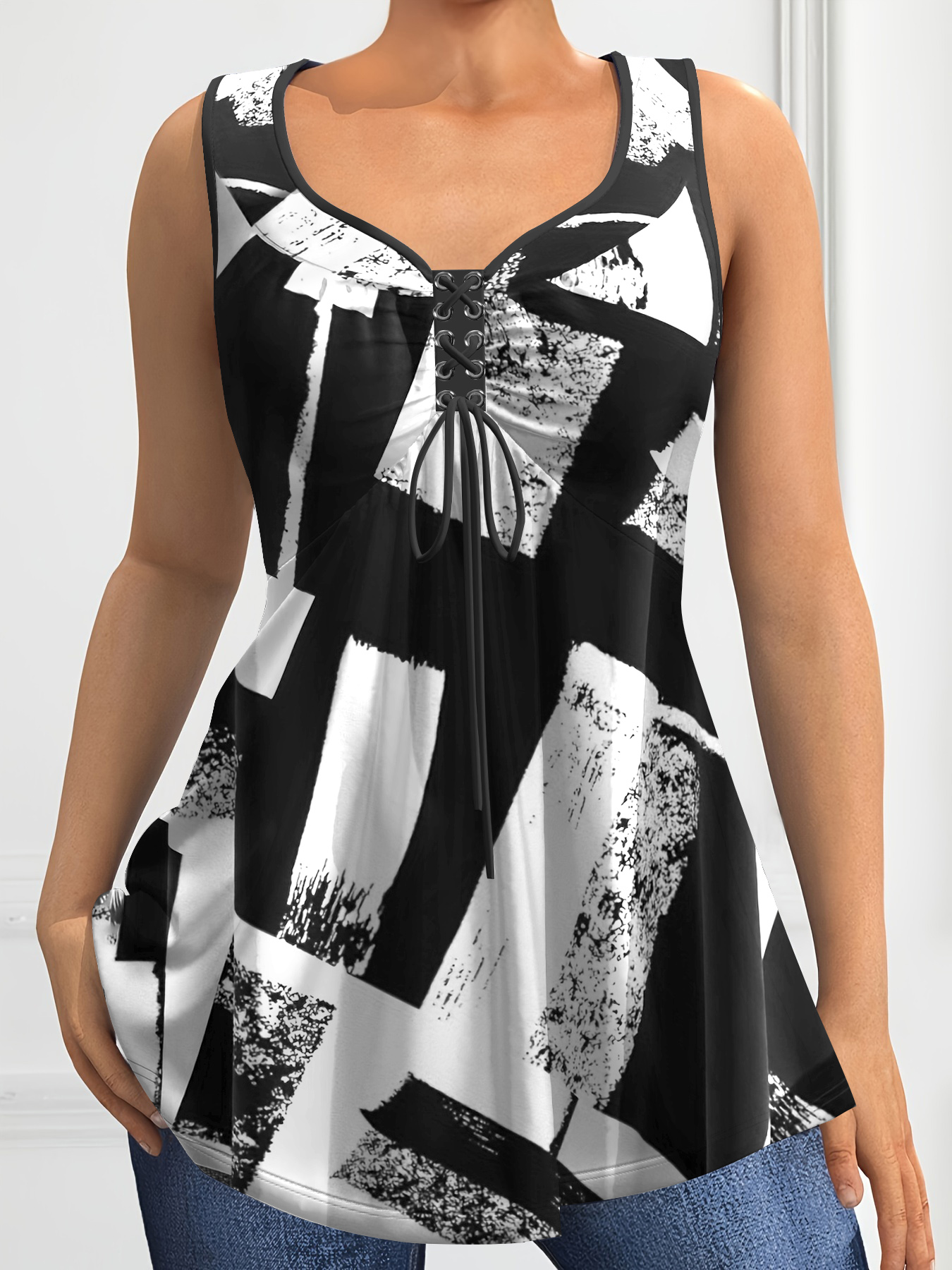 V Neck Cami Top - Women's Plus Size Tank Top Colorblock