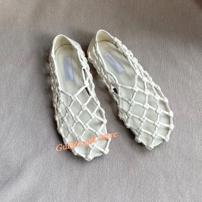Women'S Fashion Line - French Woven Mesh Hollow flat Sandals