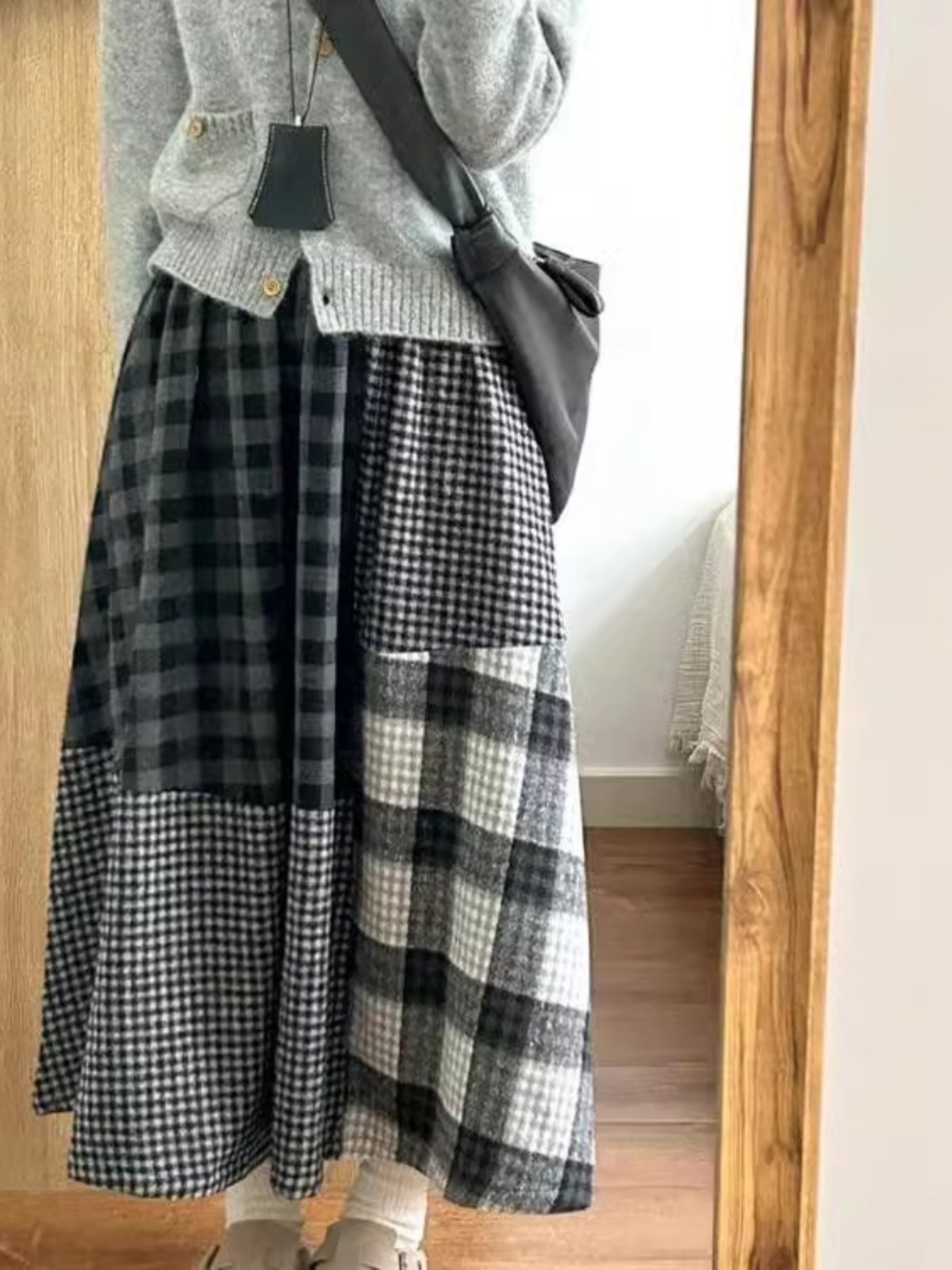 A-Line Skirt Midi - High-End Japanese Plaid Splicing Midi Skirt