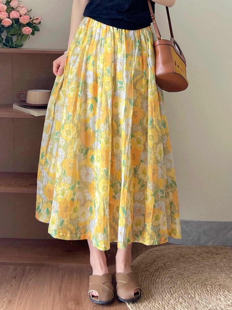 A-Line Skirt Midi - Artistic Cotton Linen A-Line Skirt Women's