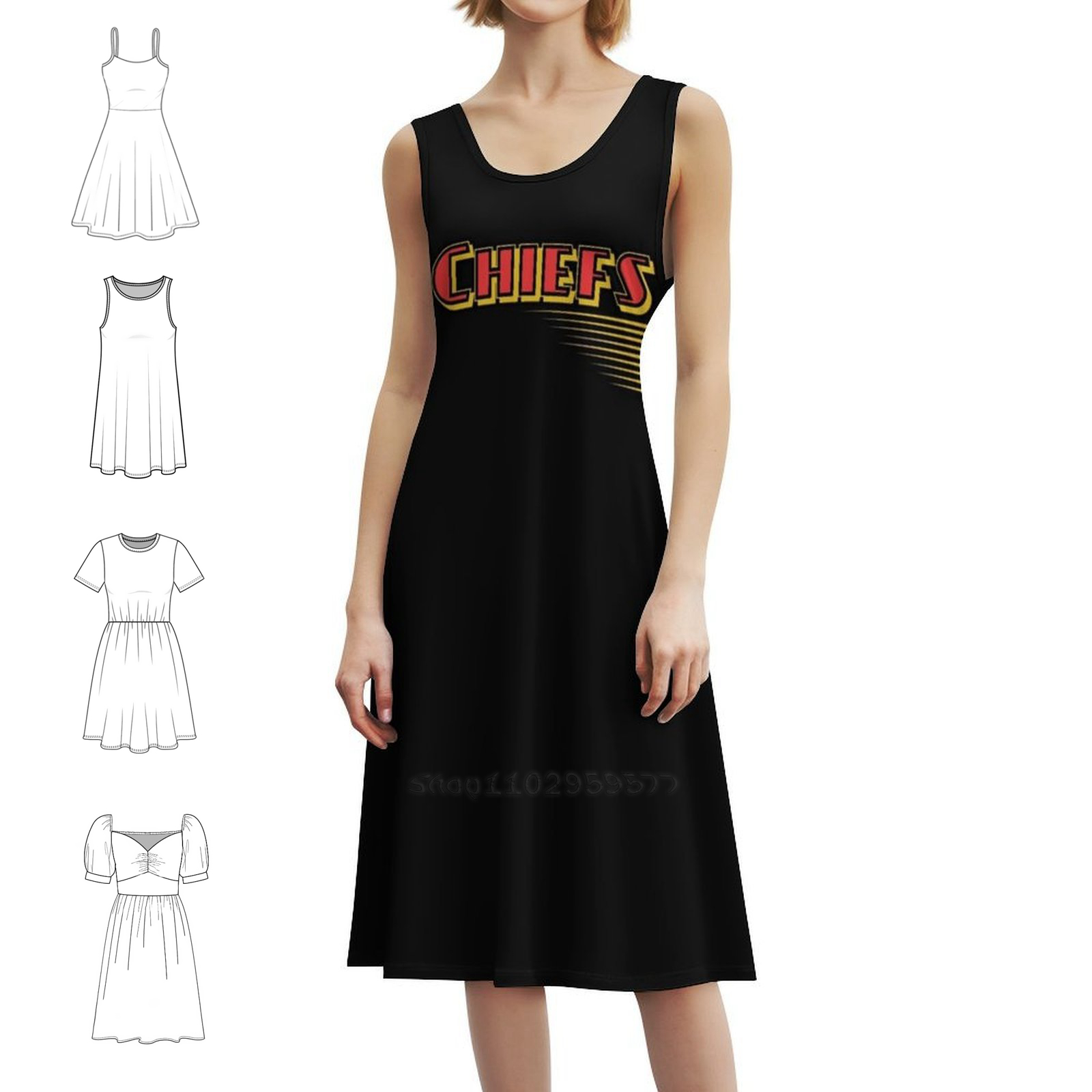Smocked Dress Women - Kc Chiefs Retro Graphic Red Yellow