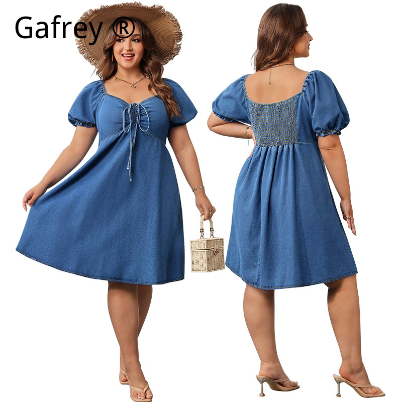 Smocked Dress Women - Women Summer Elastic Waist Denim Midi
