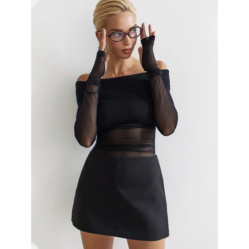 Women  Mesh Off Shoulder Top S - огляд і ціна Women Top Fashion
