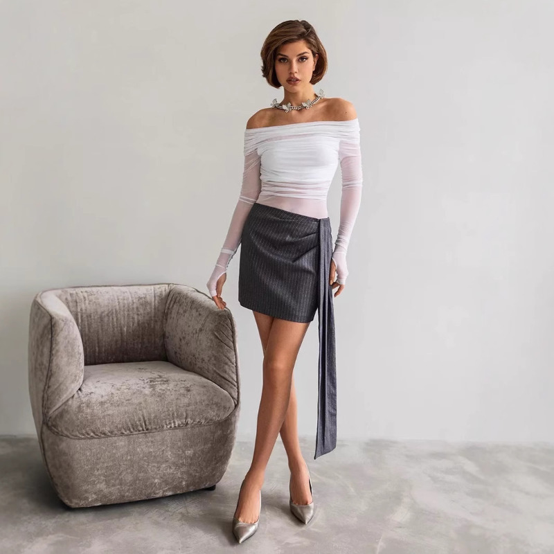 Women  Mesh Off Shoulder Top S - огляд і ціна Women Top Fashion