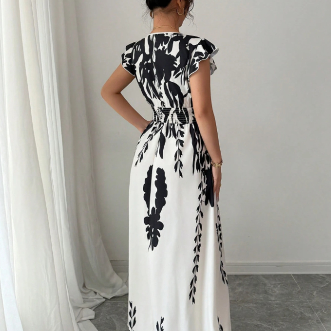 Plus Size Black White Floral P - огляд і ціна Smocked Dress Women