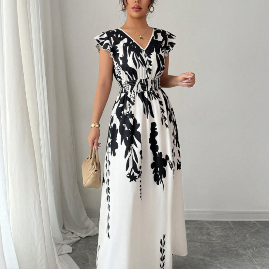 Plus Size Black White Floral P - огляд і ціна Smocked Dress Women