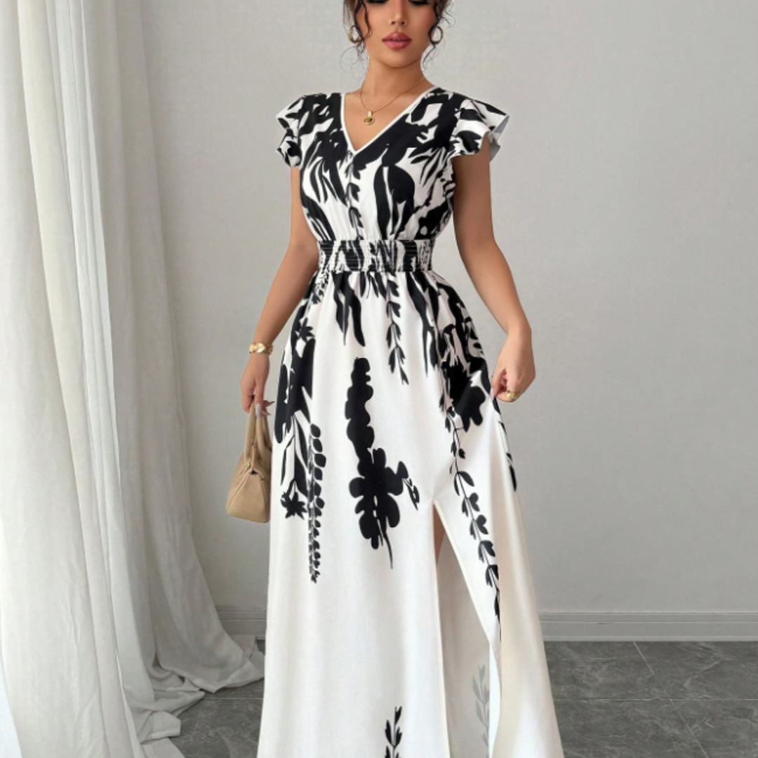 Plus Size Black White Floral P - огляд і ціна Smocked Dress Women