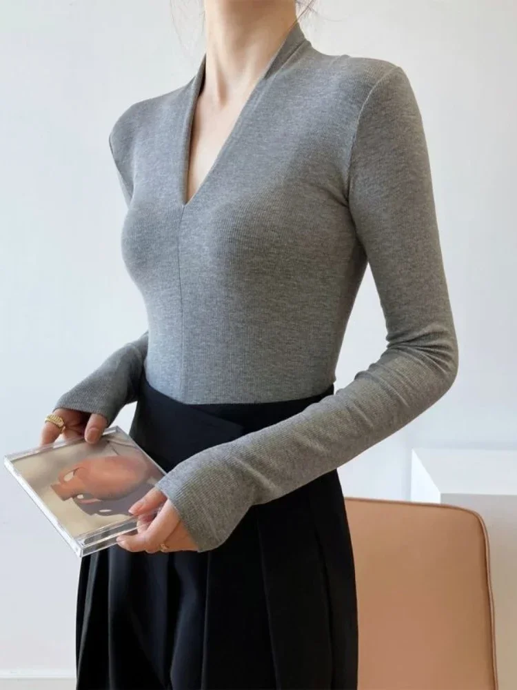 V-neck Slim Shirts Long Sleeve - огляд і ціна Women Top Fashion
