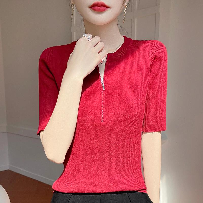 Womens Red Half Zip Knit T Shi - огляд і ціна Women'S Fashion Quarter Zip