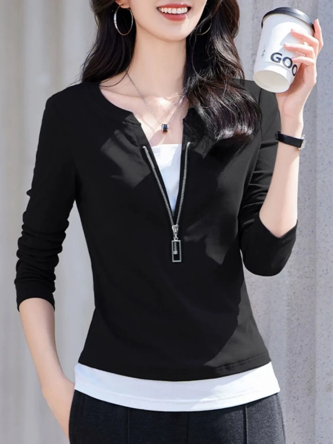 Women's Fashion V-Neck Zip Lon - огляд і ціна Women'S Fashion Quarter Zip