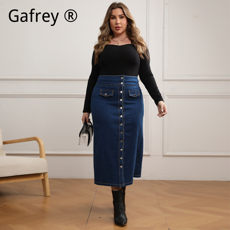 Plus Size High Waist Button Fr - огляд і ціна A-Line Skirt Midi
