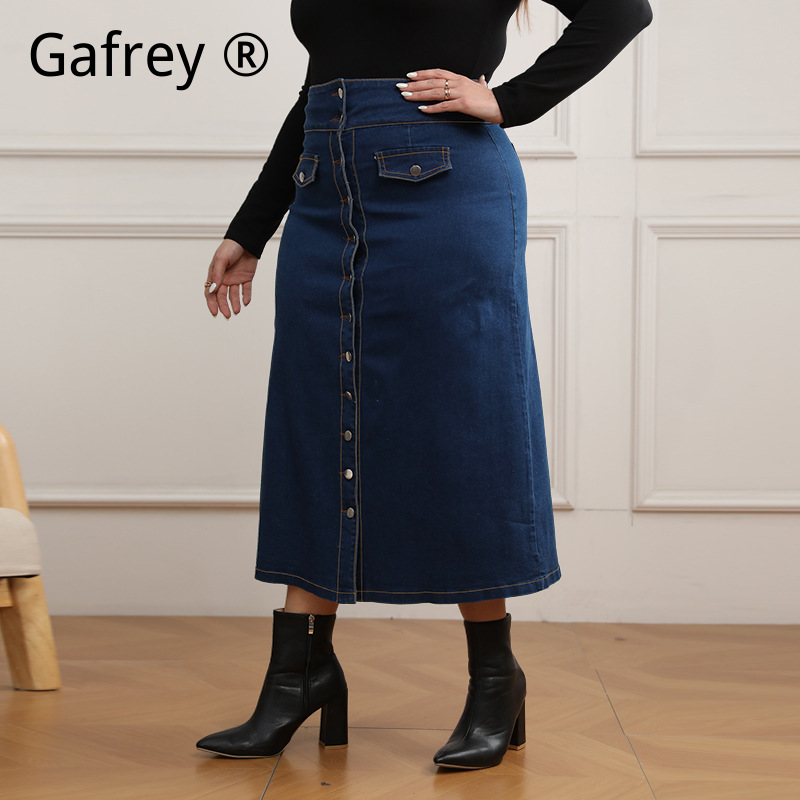 Plus Size High Waist Button Fr - огляд і ціна A-Line Skirt Midi