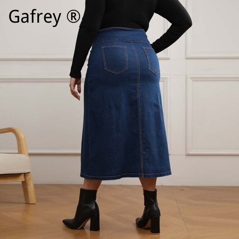 Plus Size High Waist Button Fr - огляд і ціна A-Line Skirt Midi