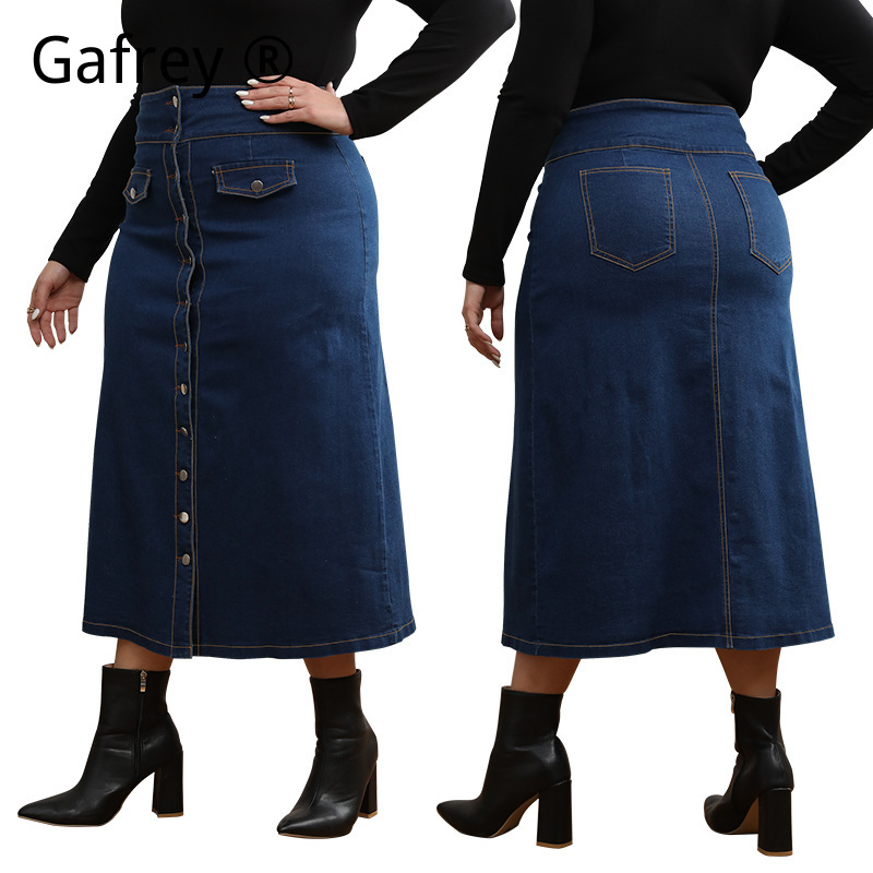 Plus Size High Waist Button Fr - огляд і ціна A-Line Skirt Midi
