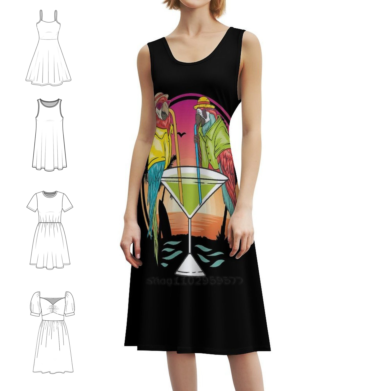 Parrots Drinking Margarita On  - огляд і ціна Smocked Dress Women