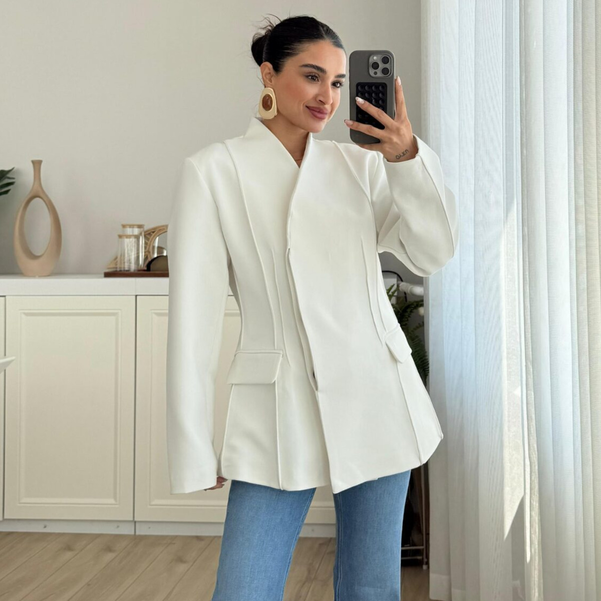 KT Brown Stand Collar Asymmetr - огляд і ціна Blazer Women Oversized