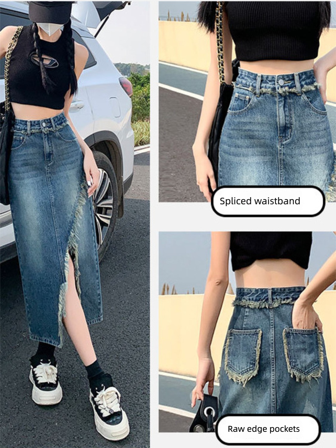 Women's High Waist Denim Skirt - огляд і ціна A-Line Skirt Midi