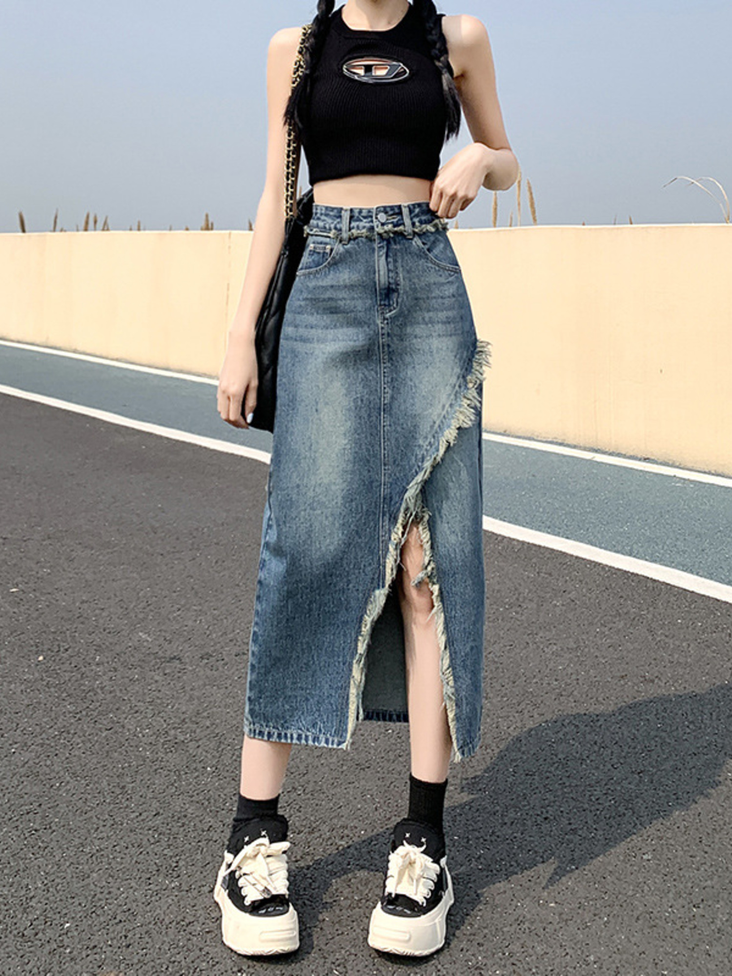 Women's High Waist Denim Skirt - огляд і ціна A-Line Skirt Midi