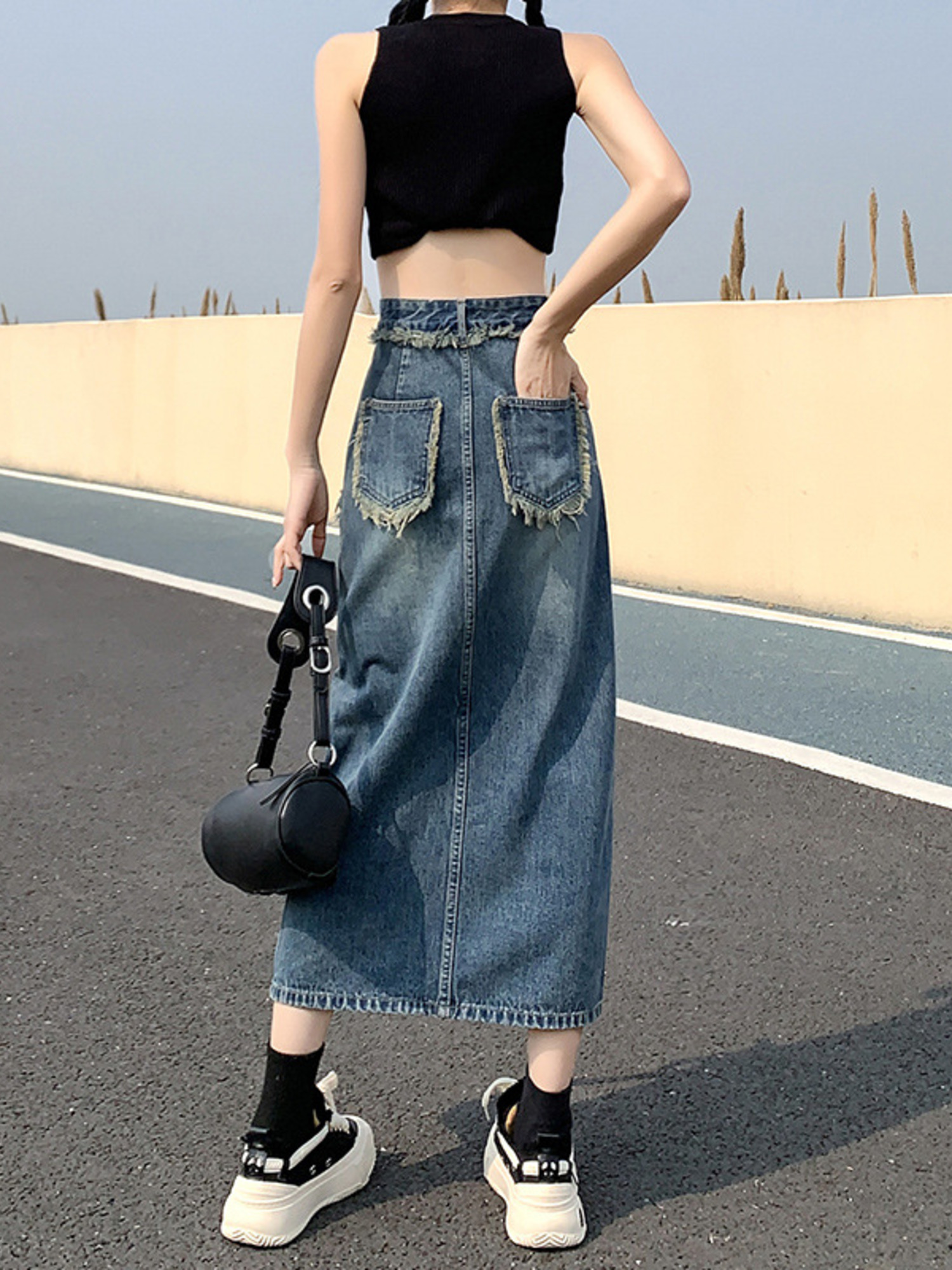 Women's High Waist Denim Skirt - огляд і ціна A-Line Skirt Midi