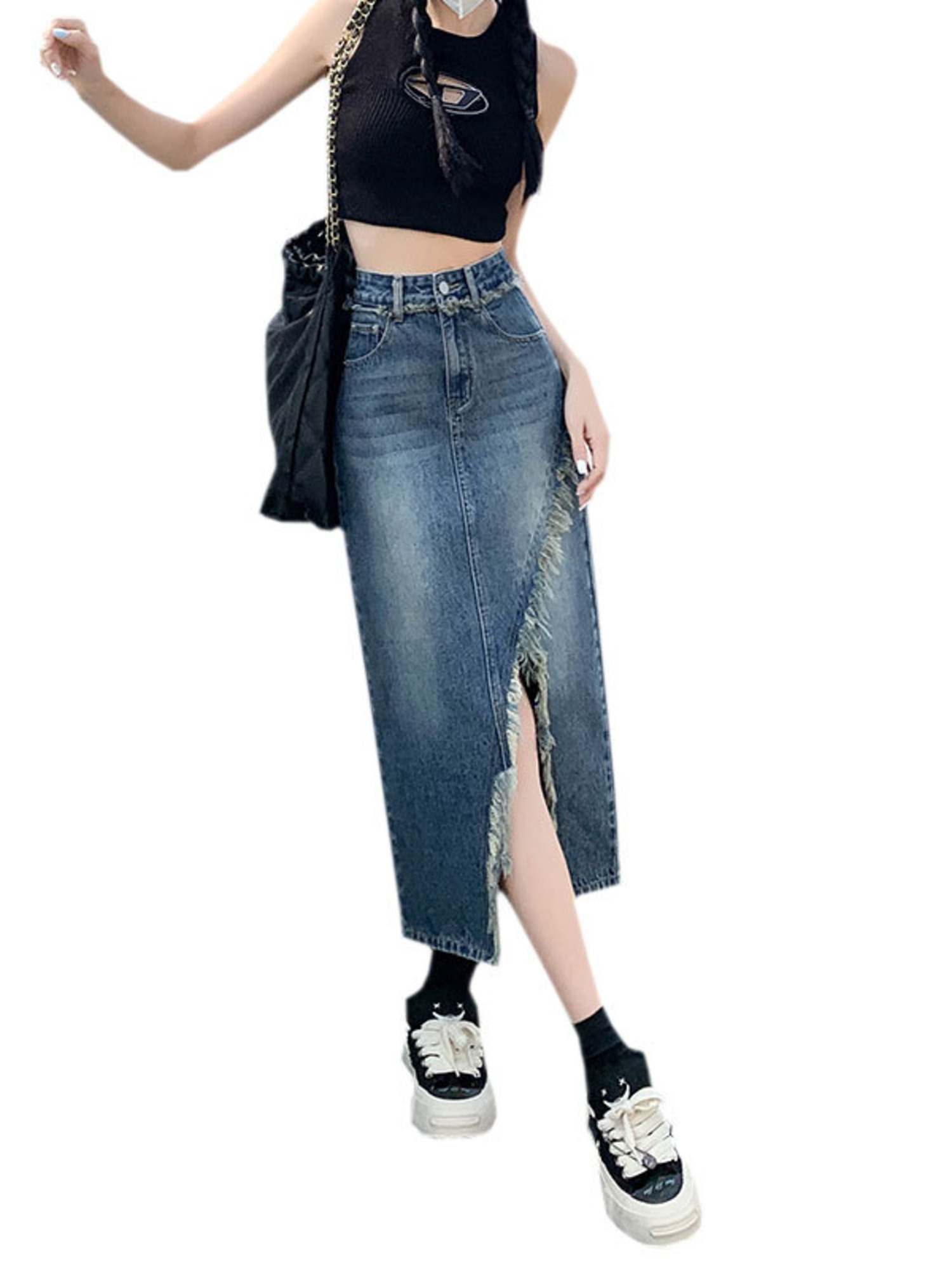 Women's High Waist Denim Skirt - огляд і ціна A-Line Skirt Midi