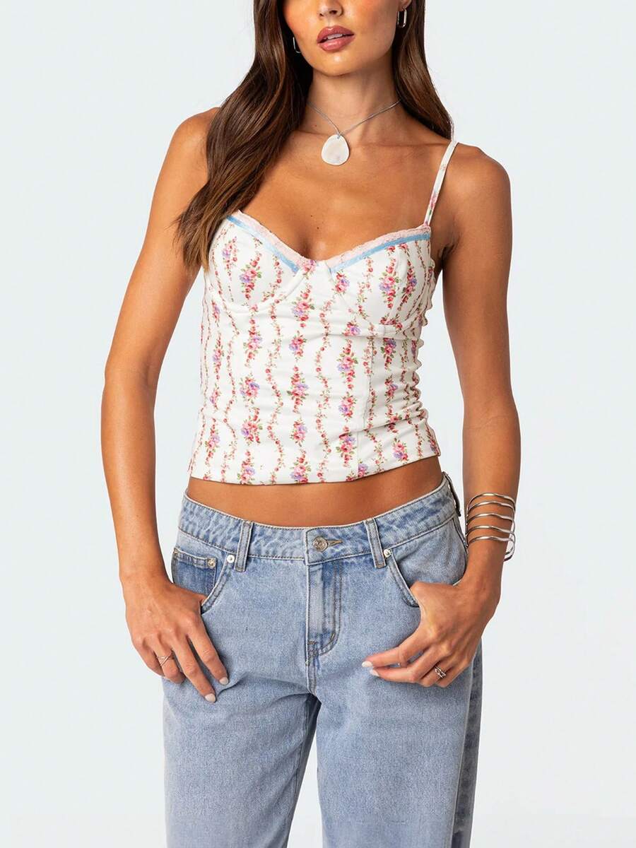 Women Floral Print Tie Strap V - огляд і ціна V Neck Cami Top