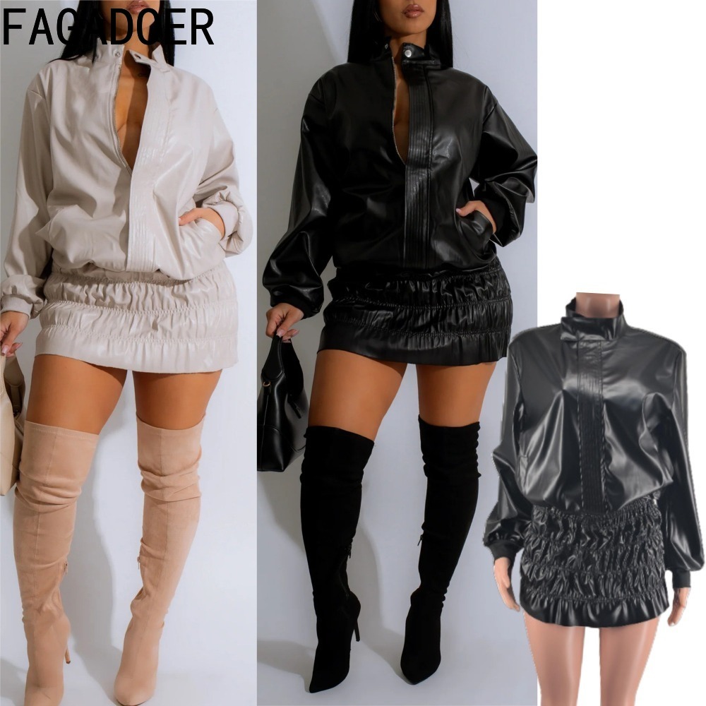 FAGADOER Punk Leather 2 Piece  - огляд і ціна Women'S Fashion Quarter Zip