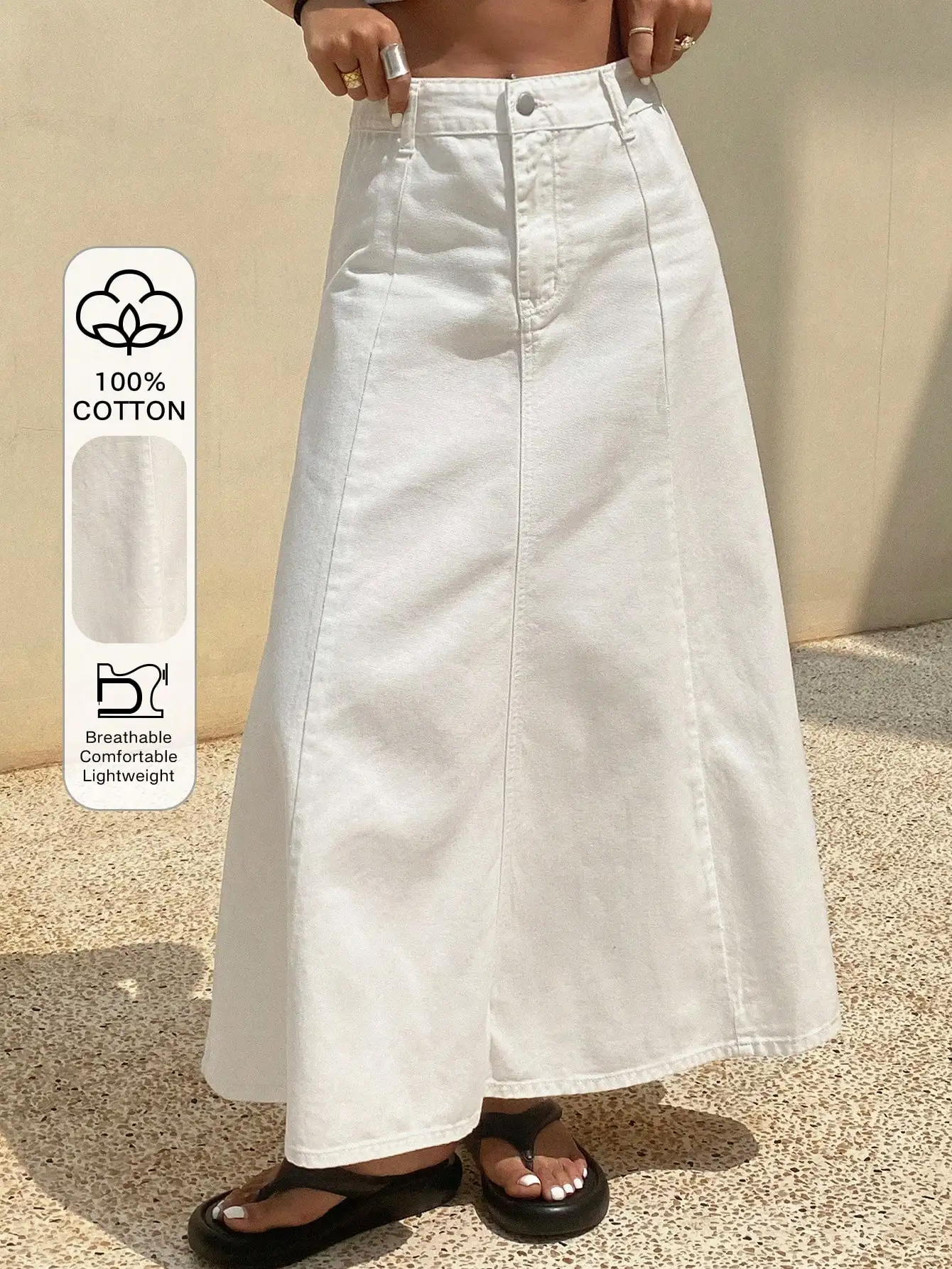 White A-Line Denim Midi Skirt  - огляд і ціна A-Line Skirt Midi