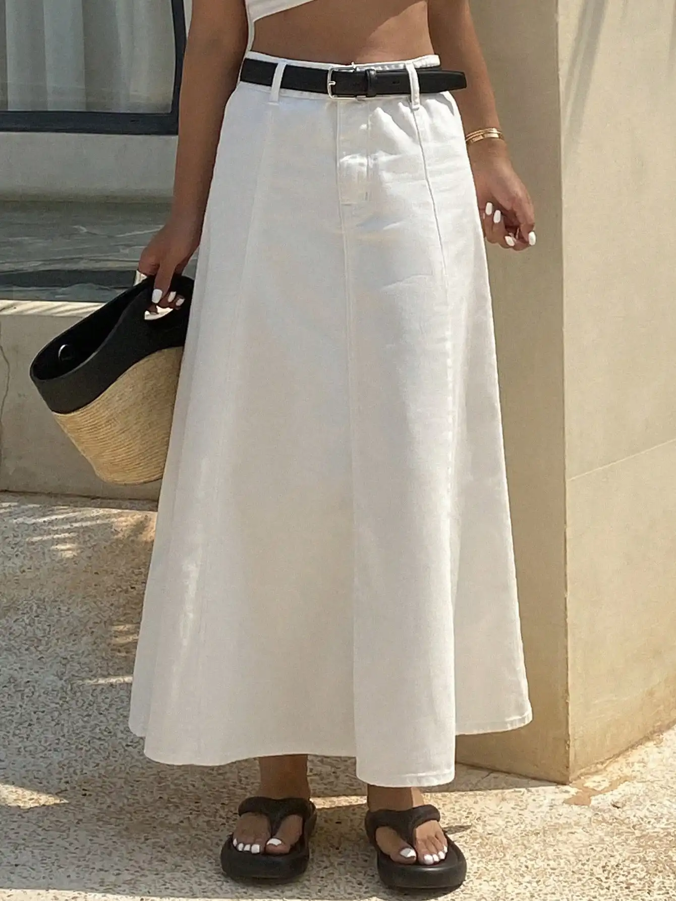 White A-Line Denim Midi Skirt  - огляд і ціна A-Line Skirt Midi