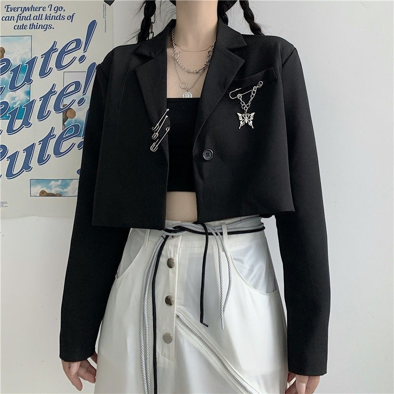 Autumn Women's Black Cropped B - огляд і ціна Blazer Women Oversized